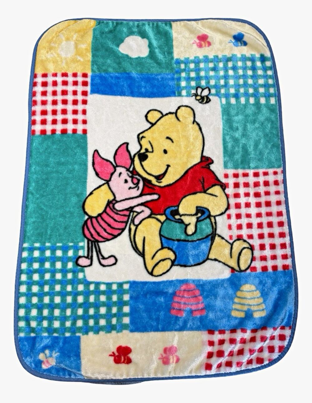 Vintage Disney Winnie the Pooh Piglet Plush Baby Blanket 44x30 Patchwork Rare